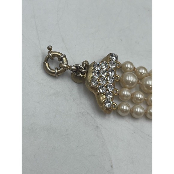 J. Crew Multi-Strand White Faux Pearl Spring Ring Rhinestones Bracelet Sz Small - Picture 12 of 12